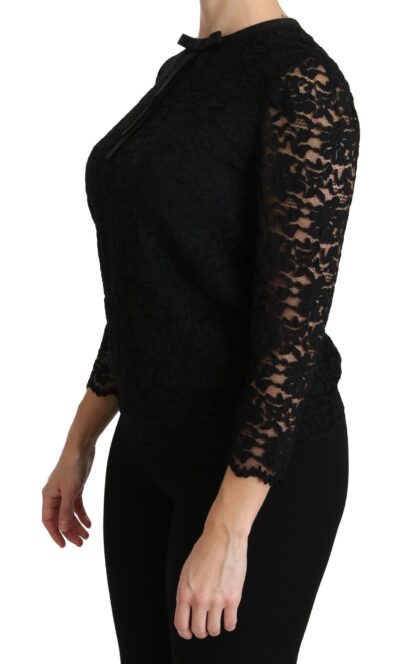 Dolce & Gabbana - Elegant Black Lace Crew Neck Blouse