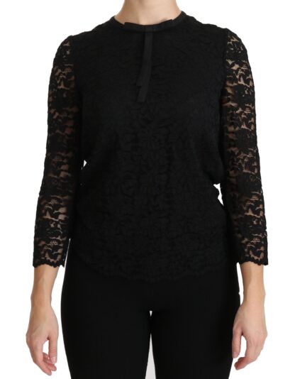 Dolce & Gabbana - Elegant Black Lace Crew Neck Blouse