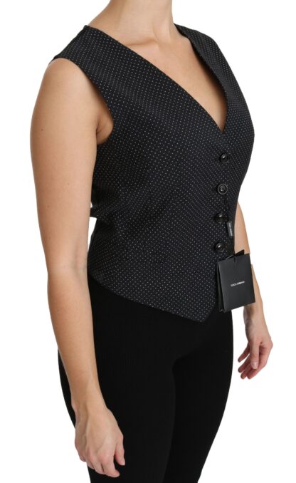 Dolce & Gabbana - Chic Black Dotted Wool Blend Sleeveless Vest