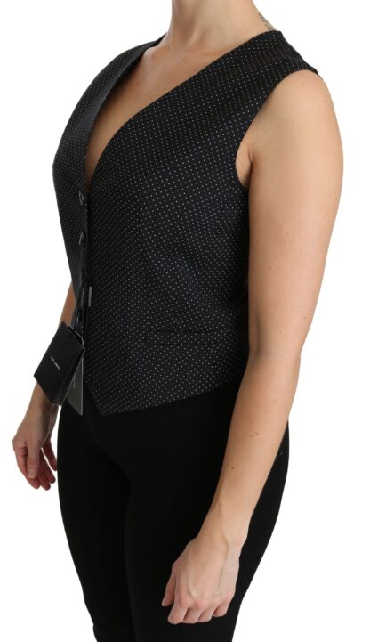 Dolce & Gabbana - Chic Black Dotted Wool Blend Sleeveless Vest