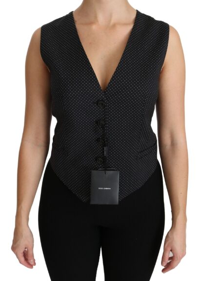 Dolce & Gabbana - Chic Black Dotted Wool Blend Sleeveless Vest