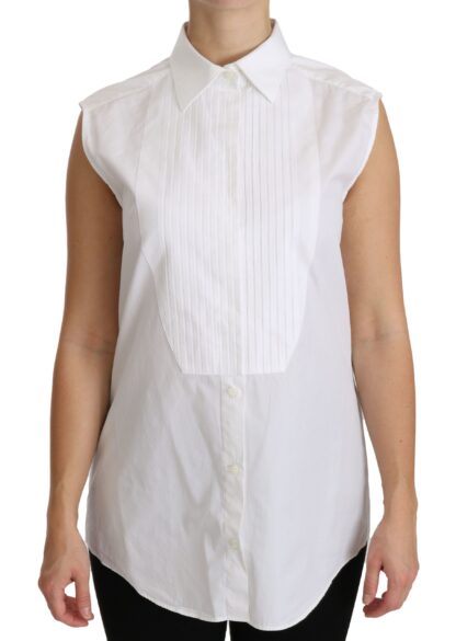 Dolce & Gabbana - Chic White Cotton Sleeveless Polo Top