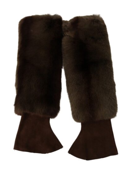 Dolce & Gabbana - Elegant Brown Fur & Leather Elbow-Length Gloves