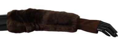 Dolce & Gabbana - Elegant Brown Fur & Leather Elbow-Length Gloves