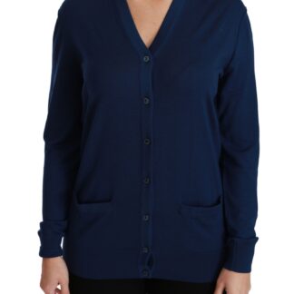 Dolce & Gabbana - Elegant Silk Blue Crewneck Cardigan