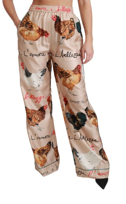 Dolce & Gabbana - Chic Hen Chicken Print Silk Pants