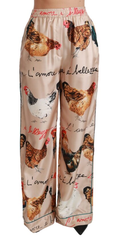 Dolce & Gabbana - Chic Hen Chicken Print Silk Pants