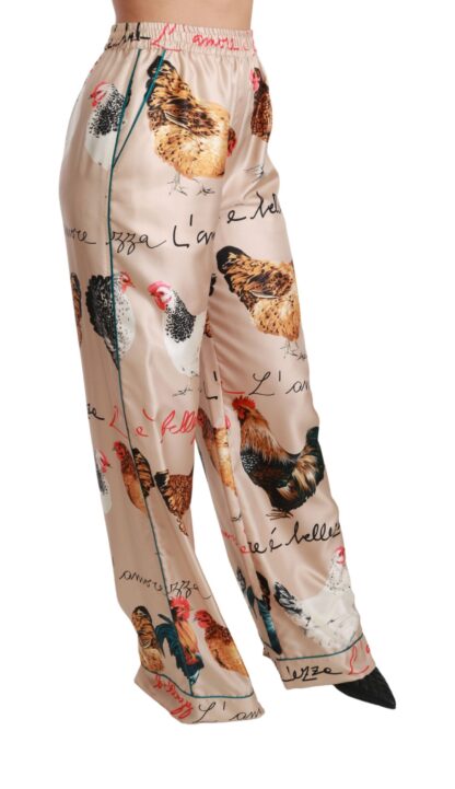 Dolce & Gabbana - Chic Hen Chicken Print Silk Pants