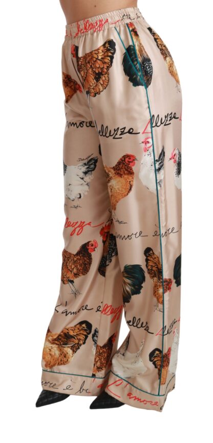 Dolce & Gabbana - Chic Hen Chicken Print Silk Pants