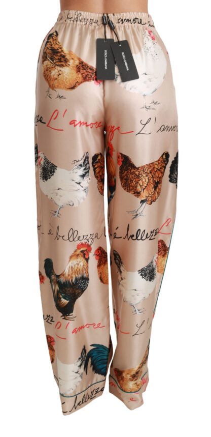 Dolce & Gabbana - Chic Hen Chicken Print Silk Pants