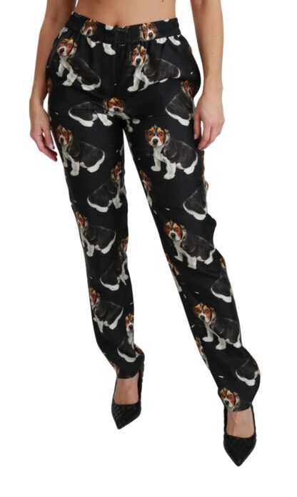 Dolce & Gabbana - Elegant Silk Puppy Dog Print Pants