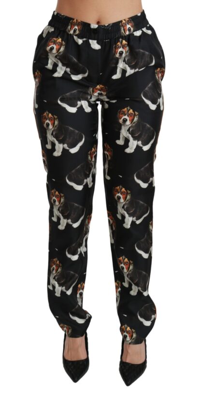 Dolce & Gabbana - Elegant Silk Puppy Dog Print Pants