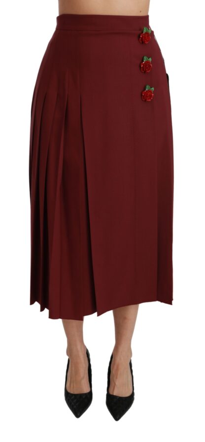 Dolce & Gabbana - Elegant Red High Waist Virgin Wool Skirt