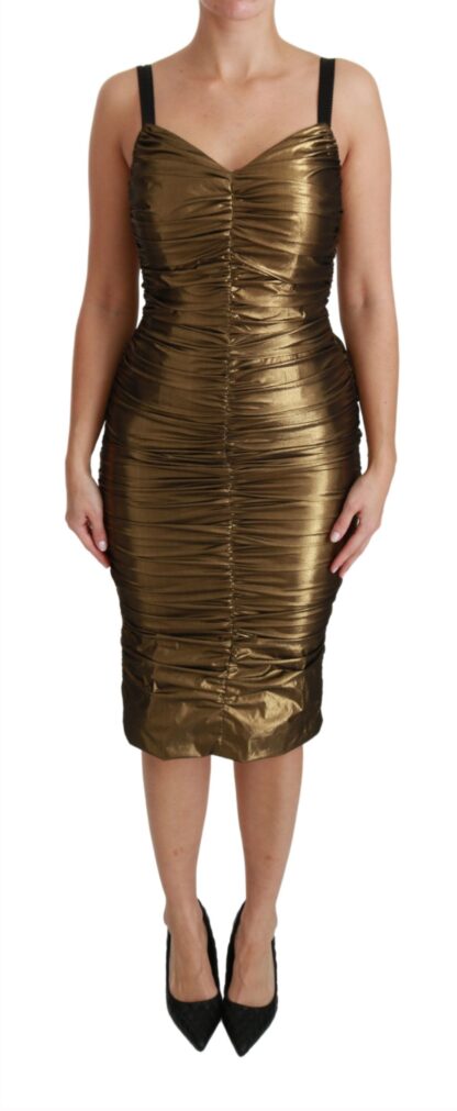 Dolce & Gabbana - Gold Stretch Lame Ruched Dress