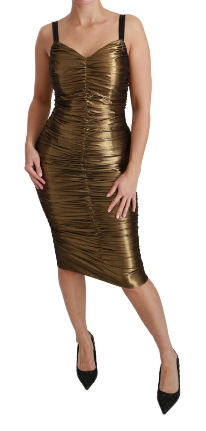 Dolce & Gabbana - Gold Stretch Lame Ruched Dress