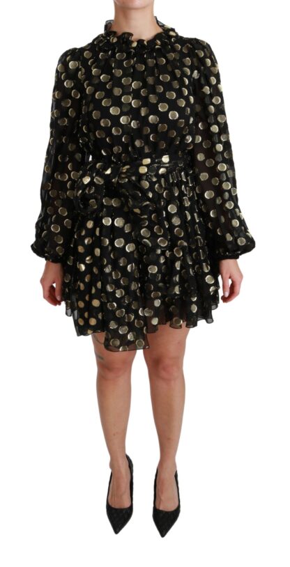 Dolce & Gabbana - Elegant Black Gold Polka Mini Dress