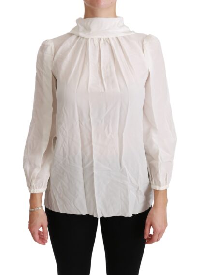 Dolce & Gabbana - Elegant White Silk Turtle Neck Blouse