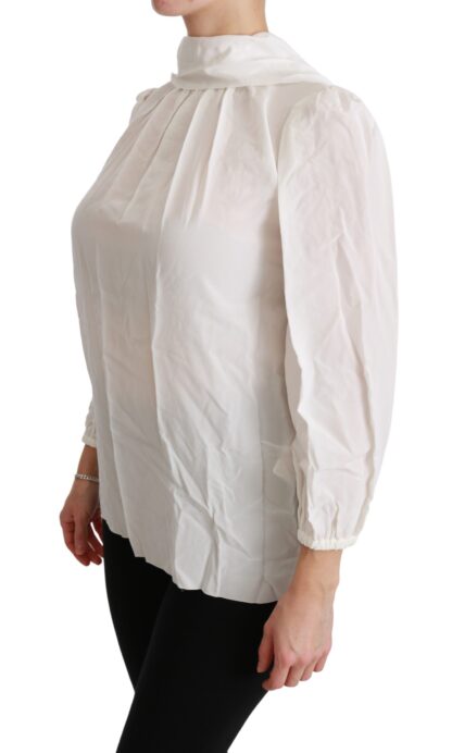 Dolce & Gabbana - Elegant White Silk Turtle Neck Blouse