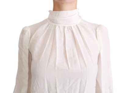 Dolce & Gabbana - Elegant White Silk Turtle Neck Blouse