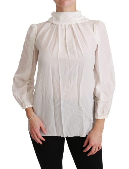 Dolce & Gabbana - Elegant White Silk Turtle Neck Blouse