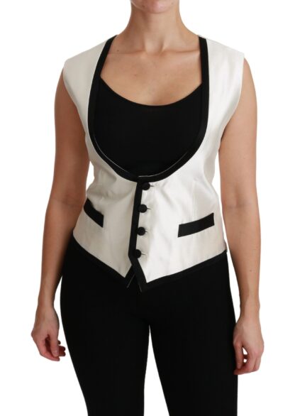 Dolce & Gabbana - Elegant Silk Sleeveless Vest in Black & White