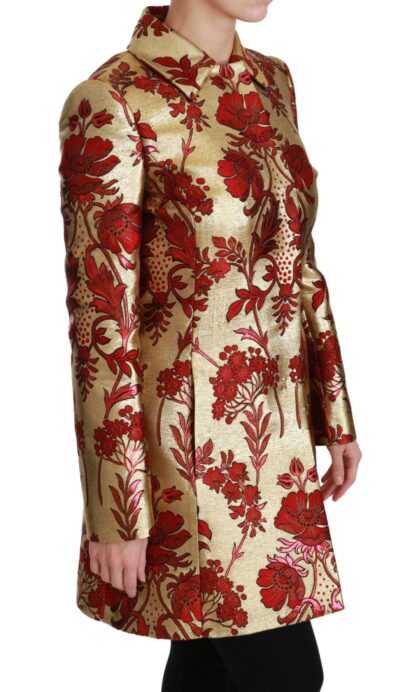 Dolce & Gabbana - Elegant Gold Floral Brocade Trench Coat