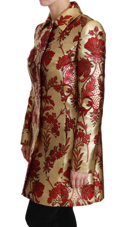 Dolce & Gabbana - Elegant Gold Floral Brocade Trench Coat