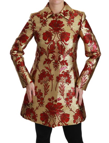 Dolce & Gabbana - Elegant Gold Floral Brocade Trench Coat