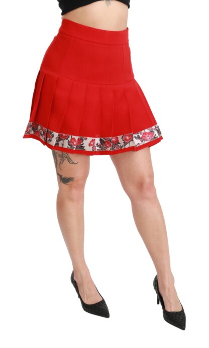 Dolce & Gabbana - Elegant Floral Red High Waist Skirt