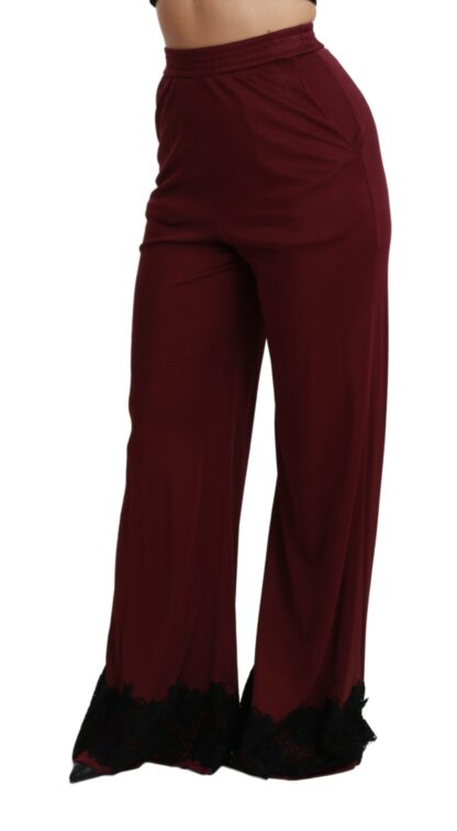 Dolce & Gabbana - Elegant Maroon High Waist Wide Leg Trousers