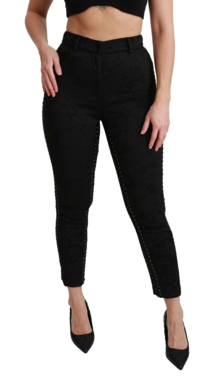 Dolce & Gabbana - Elegant High Waist Skinny Black Brocade Pants