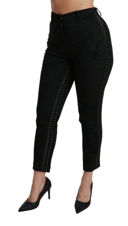 Dolce & Gabbana - Elegant High Waist Skinny Black Brocade Pants