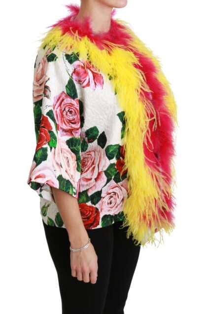 Dolce & Gabbana - Elegant Floral Cape Jacket with Fur Details