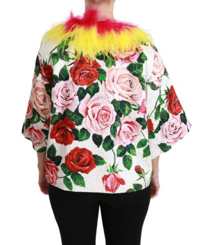 Dolce & Gabbana - Elegant Floral Cape Jacket with Fur Details