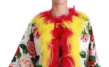 Dolce & Gabbana - Elegant Floral Cape Jacket with Fur Details