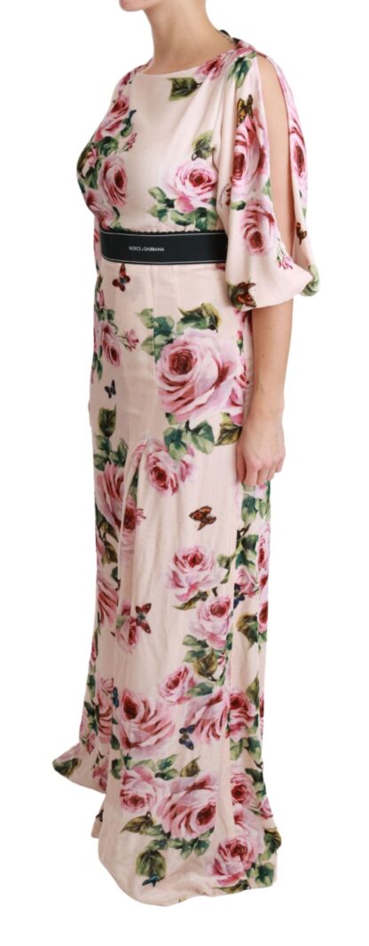 Dolce & Gabbana - Elegant Pink Velvet Rose Print Maxi Dress