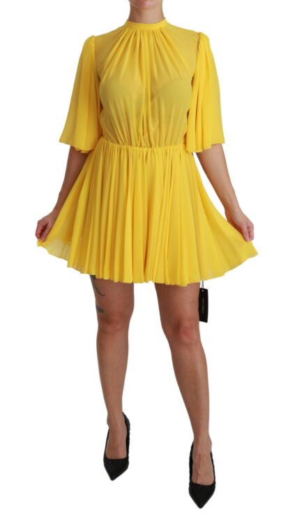 Dolce & Gabbana - Silk Pleated A-line Mini Dress in Sunshine Yellow