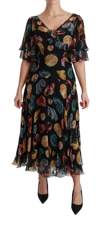 Dolce & Gabbana - Elegant Sea Shells Print Silk Midi Dress