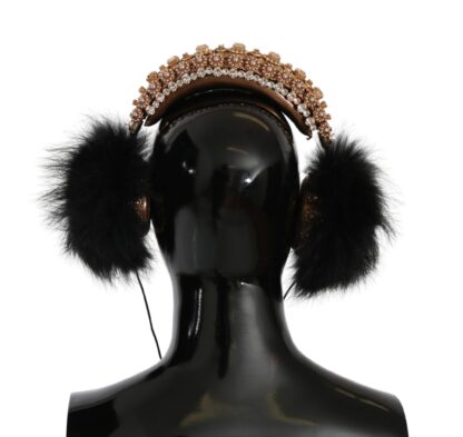 Dolce & Gabbana - Gold Black Crystal Embellished Headphones