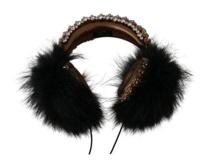 Dolce & Gabbana - Gold Black Crystal Embellished Headphones