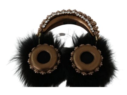 Dolce & Gabbana - Gold Black Crystal Embellished Headphones