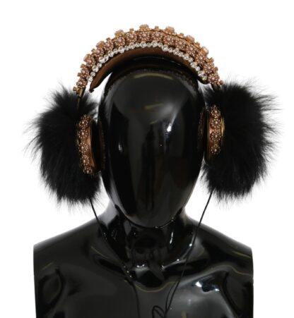 Dolce & Gabbana - Gold Black Crystal Embellished Headphones