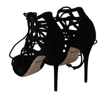 Dolce & Gabbana - Elegant Black Suede Stiletto Ankle Strap Sandals