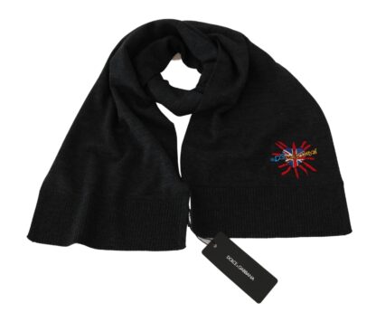 Dolce & Gabbana - Elegant Virgin Wool Men's Scarf with Embroidery