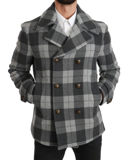 Dolce & Gabbana - Elegant Gray Check Double Breasted Coat