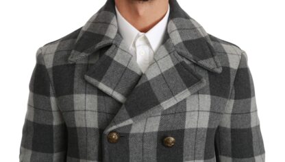 Dolce & Gabbana - Elegant Gray Check Double Breasted Coat