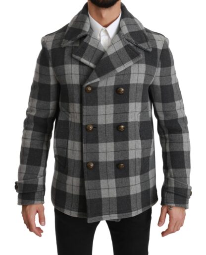 Dolce & Gabbana - Elegant Gray Check Double Breasted Coat