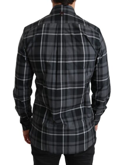 Dolce & Gabbana - Elegant Gray Checkered Martini Dress Shirt