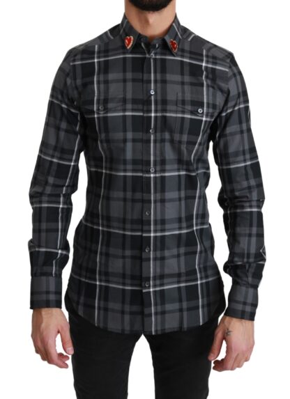 Dolce & Gabbana - Elegant Gray Checkered Martini Dress Shirt