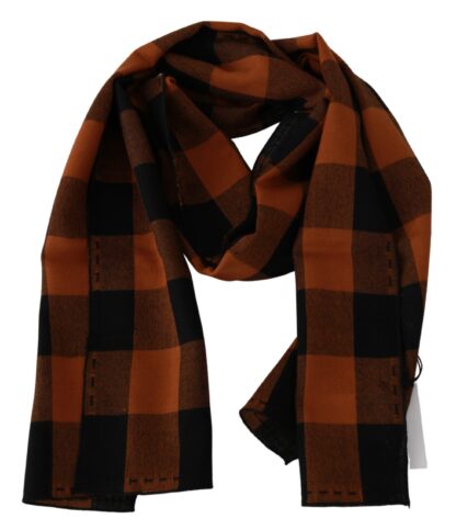 Costume National - Chic Orange Check Wool Blend Scarf